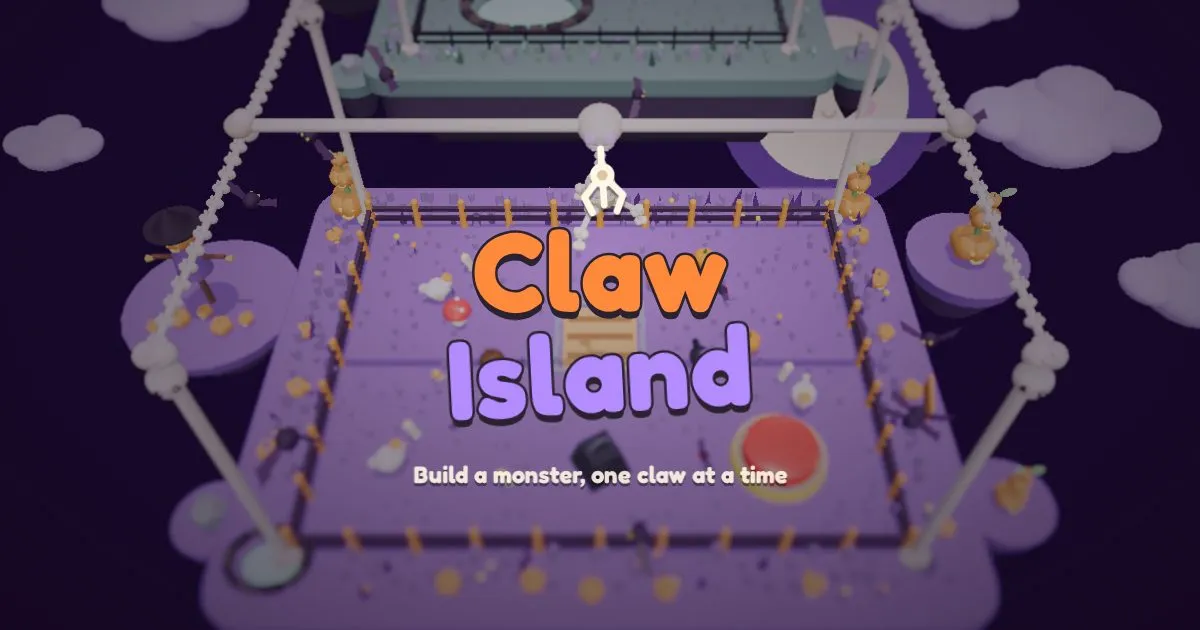 Claw Island: a claw machine hovering over a tiny floating island